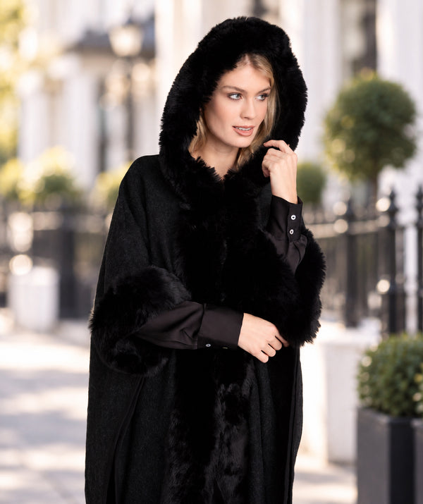 Adalee - Faux Fur Hooded Cape