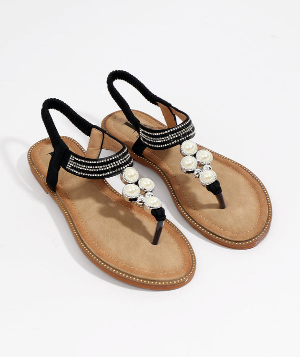 Amira - Black Pearl Embellished Toe Post Sandal