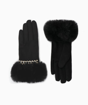 Faux Fur Cuff Pearl embellished Gloves | Stylish Gloves, Great Value