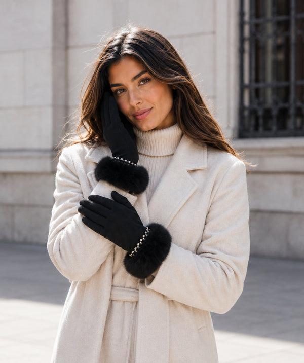 Anais - Faux Fur Cuff Pearl embellished Gloves