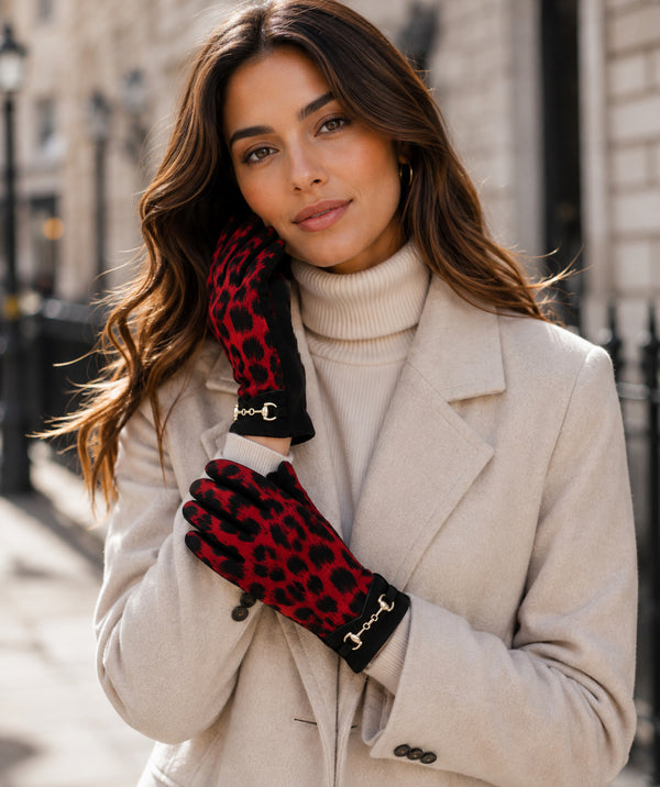 Antonia - Faux Suede Leopard Print Gloves