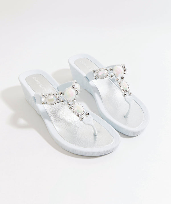 Appollo - White  Embellished Wedge Heel Pool Shoe with Non-Slip Sole