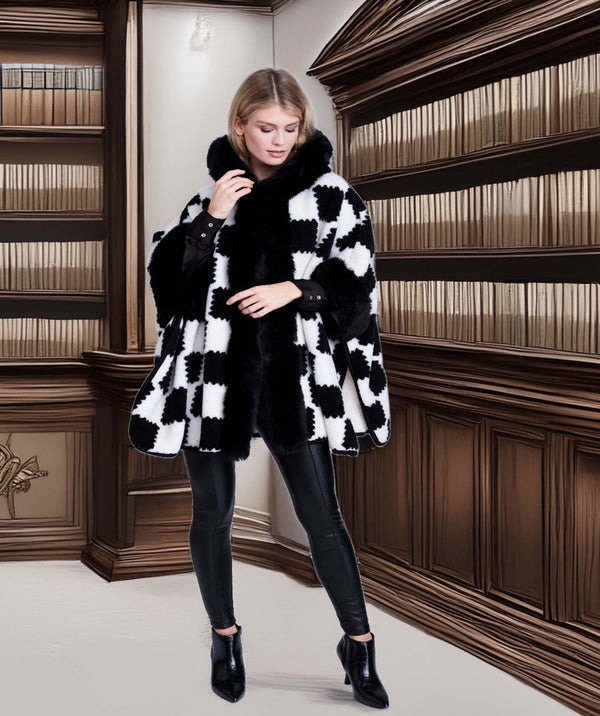 Ashlee - Check Faux Fur Cape