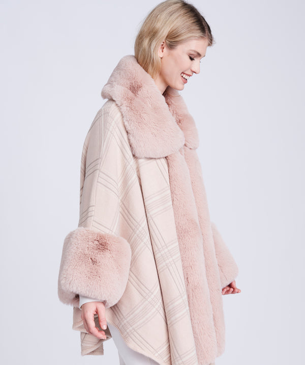 Auburn - Fine Check Faux Fur Cape