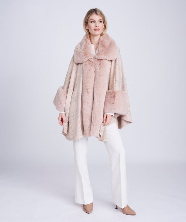 Auburn - Fine Check Faux Fur Cape