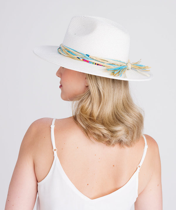 Bilbao - Beaded Trim Straw Fedora