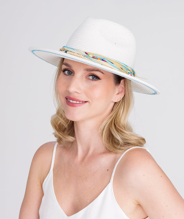 Bilbao - Beaded Trim Straw Fedora