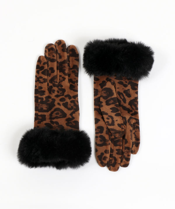 Catriona - Faux Fur Cuff Leopard Print Gloves