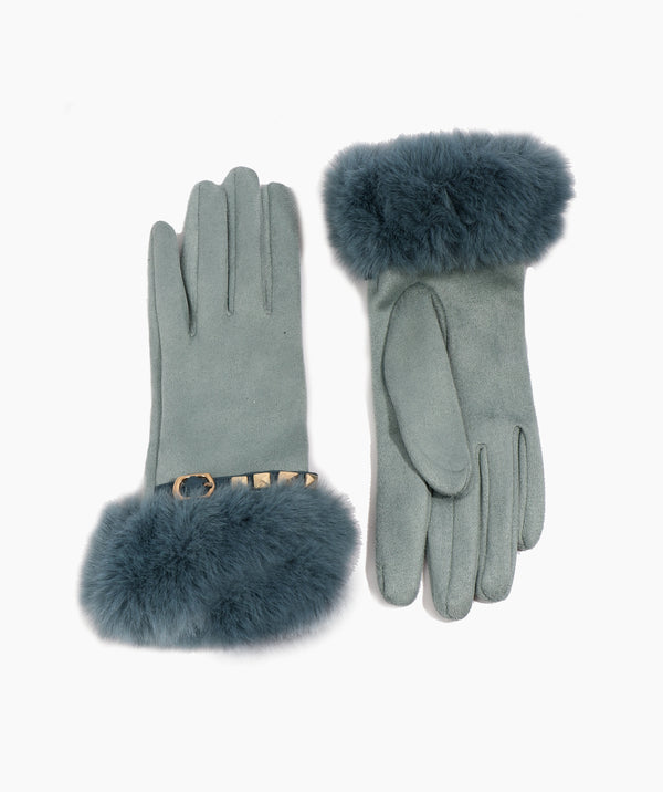 Chiara - Faux Suede Fur Cuffed Gloves