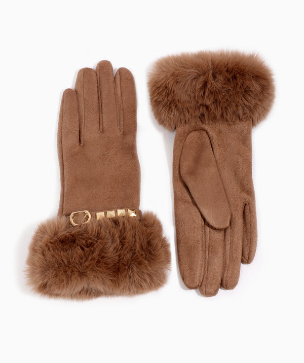 Chiara - Faux Suede Fur Cuffed Gloves
