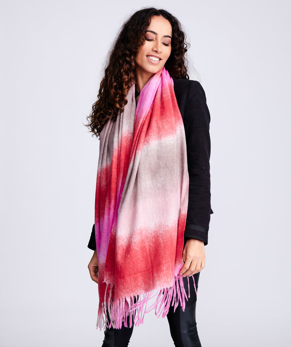 Cindy - Pink Ombre Stripe Pashmina Scarf