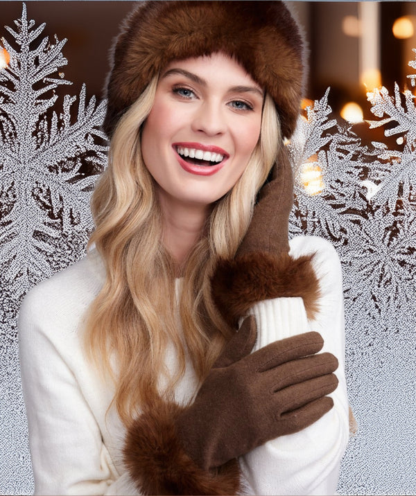 Corine - Rich Brown Gloves with Plush Faux Fur Cuff