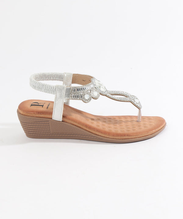 Cosmo - Silver Embellished Jewel Sandal with Wedged Heel