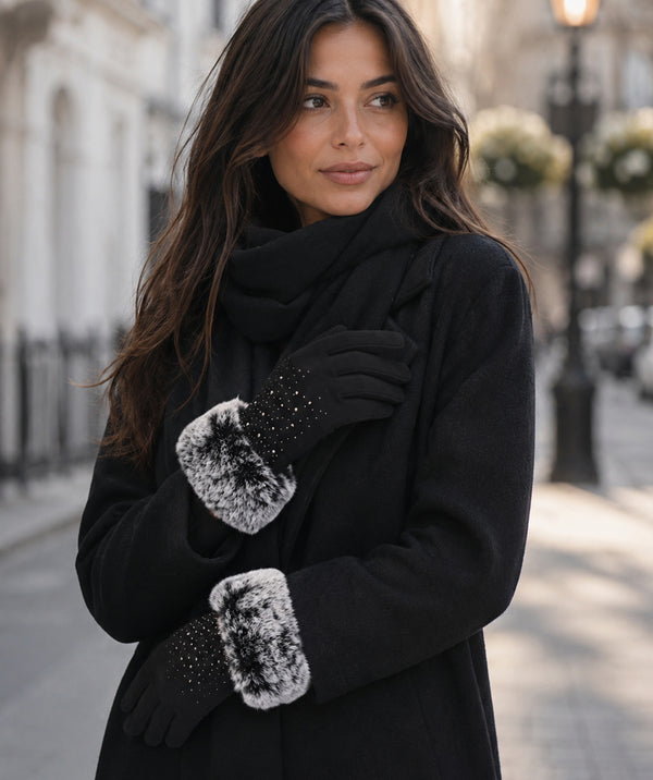 Damson - Diamante Faux Suede Gloves