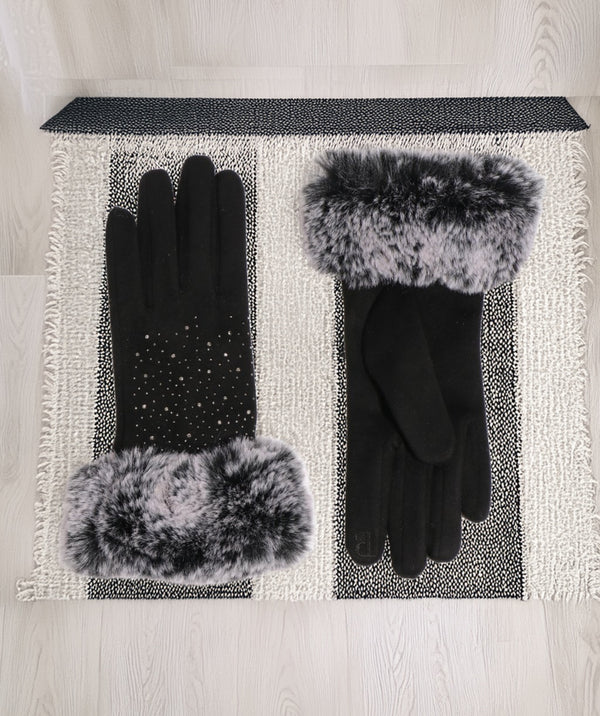 Damson - Diamante Faux Suede Gloves