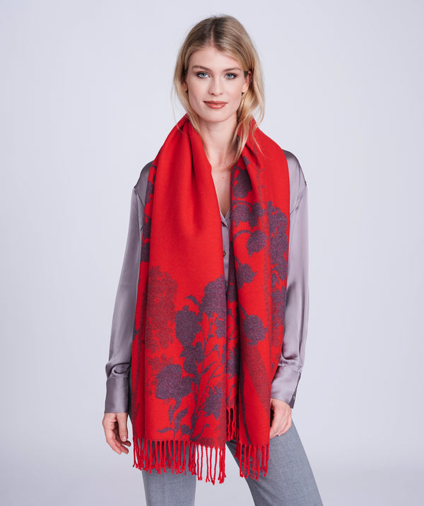 Daniella - Red Leaf Pashmina with Twisted Fringes