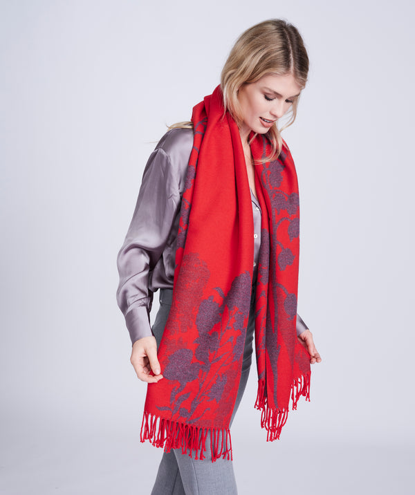 Daniella - Red Leaf Pashmina with Twisted Fringes