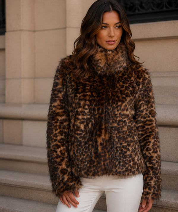 Delevigne - Leopard Print Faux Fur Jacket