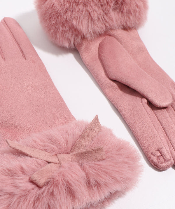 Elodie - Faux Suede with Fur Cuff Gloves