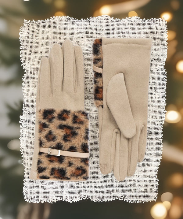 Felicia - Leopard Cuff Faux Suede Gloves