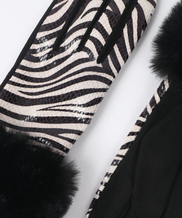 Finley - Faux Suede Zebra Stripe Gloves
