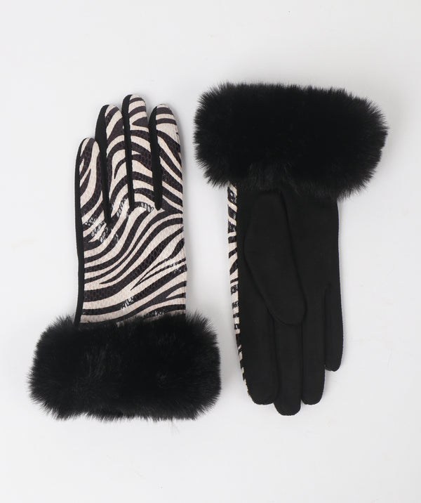 Finley - Faux Suede Zebra Stripe Gloves