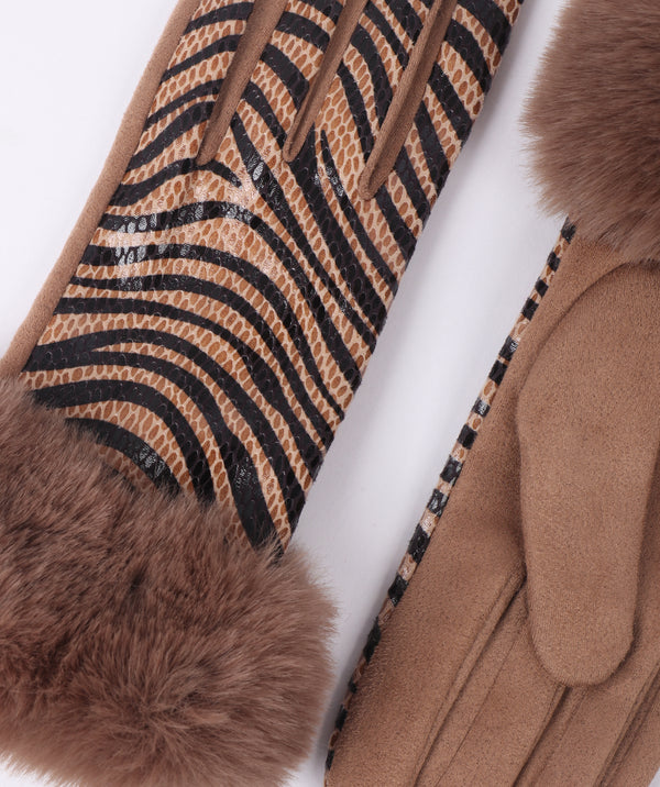 Finley - Faux Suede Zebra Stripe Gloves