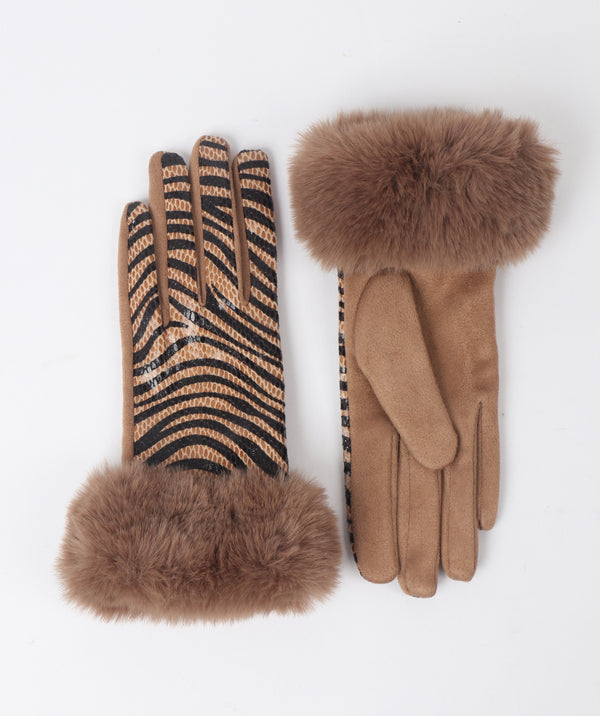 Finley - Faux Suede Zebra Stripe Gloves