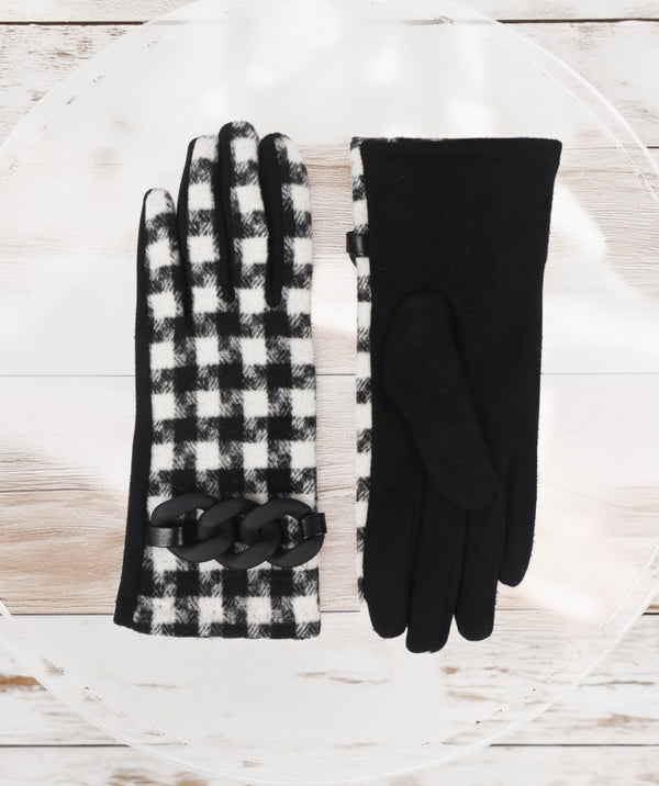 Fiona - Black White Monochrome Check Gloves