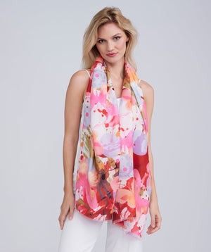 Multicoloured oblong summer scarf featuring a striking all-over print and finished edging for a clean, polished look. Made from soft, lightweight fabric with a smooth hand feel.