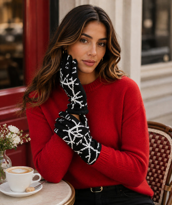 Jenni - Abstract Print Faux Suede Gloves