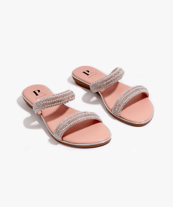 Kalippo - Blush Pink Embellished Wedged Mule Sandals