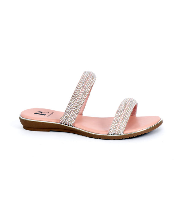 Kalippo - Blush Pink Embellished Wedged Mule Sandals