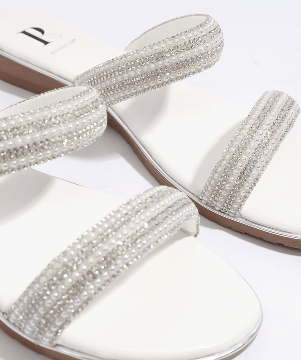 Kalippo - Silver Embellished Wedged Mule Sandals