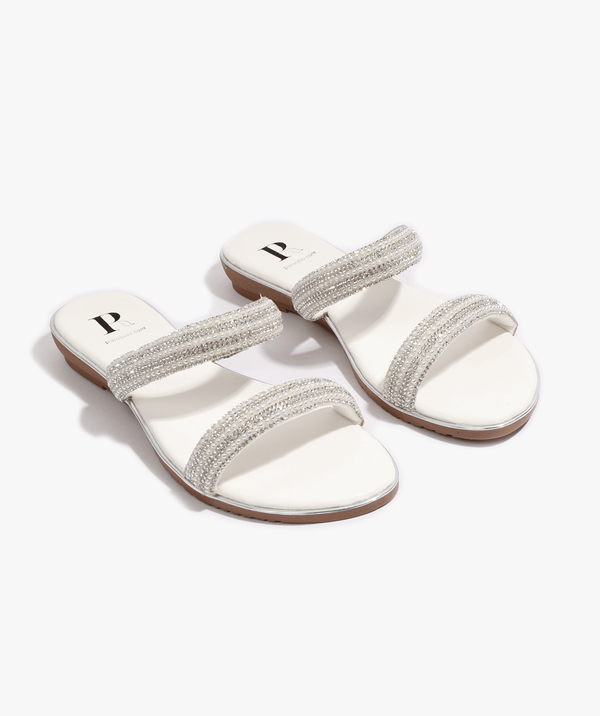 Kalippo - Silver Embellished Wedged Mule Sandals