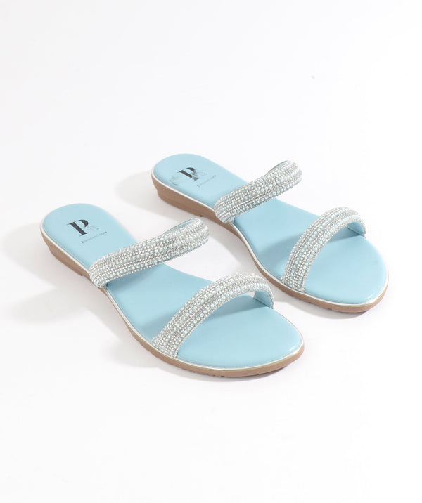 Kalippo - Blue  Embellished Wedged Mule Sandals