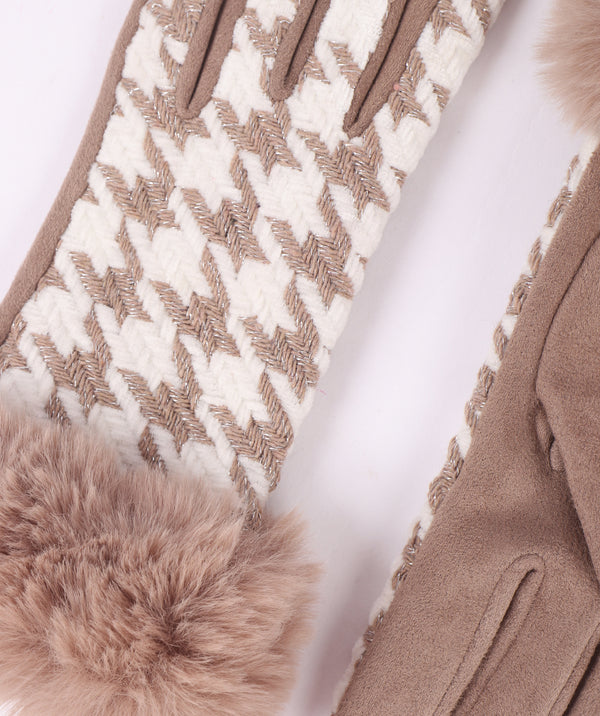 Kandi - Faux Suede Houndstooth Gloves