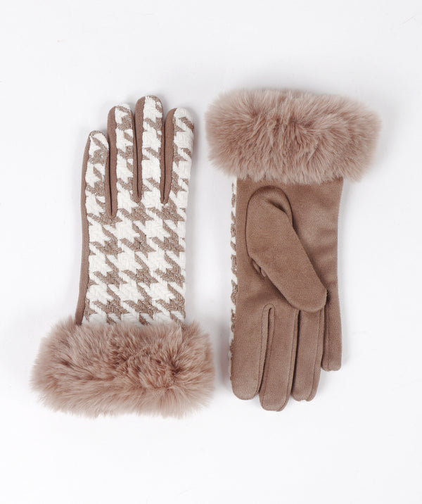 Kandi - Faux Suede Houndstooth Gloves