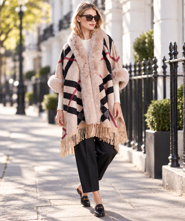 Karmena - Check Faux Fur Winter Shawl