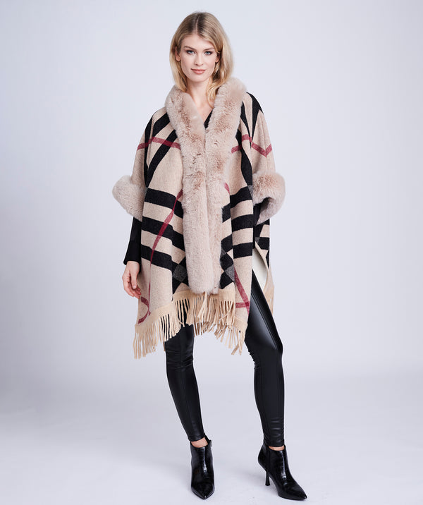 Karmena - Check Faux Fur Winter Shawl