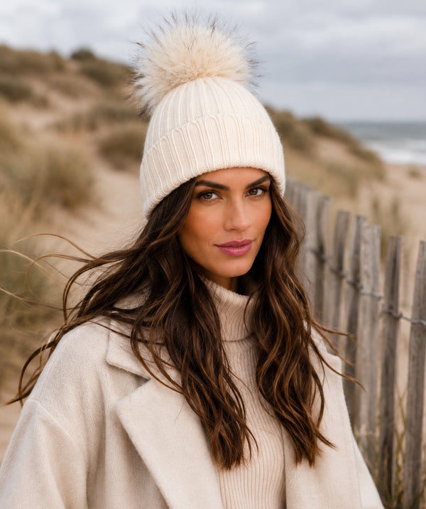 Kiara - Faux Fur Trim Beanie Hat
