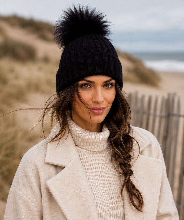 Kiara - Faux Fur Trim Beanie Hat