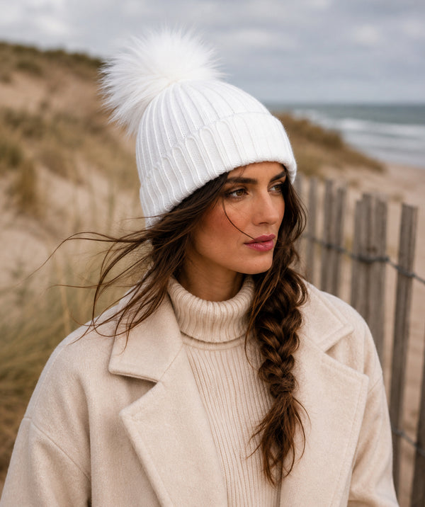 Kiara - Faux Fur Trim Beanie Hat
