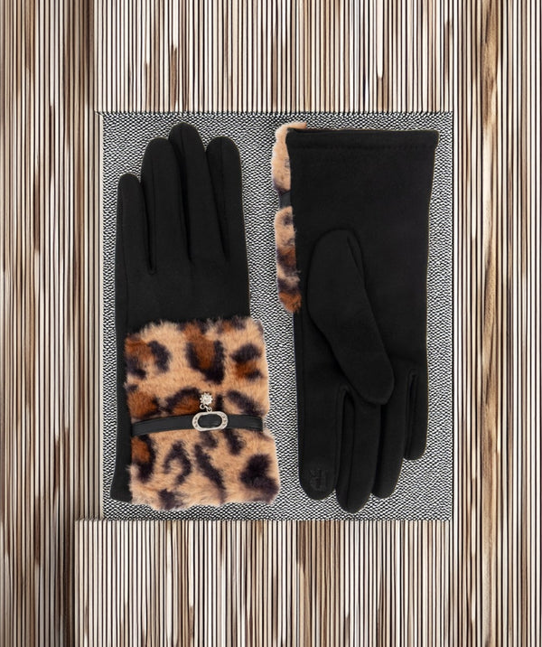 Kinsley - Faux Suede Leopard Print Gloves