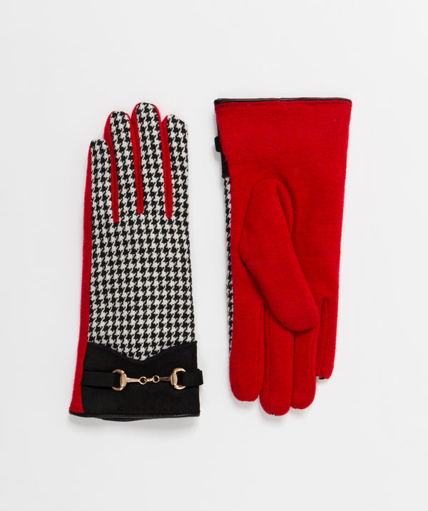 Latoya - Faux Suede Houndstooth Gloves