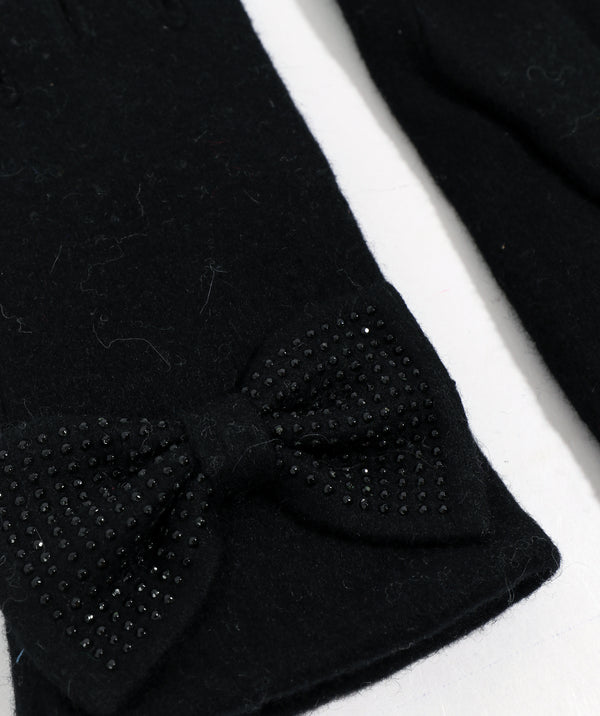 Maddie - Wool Rhinestone Bow Gloves