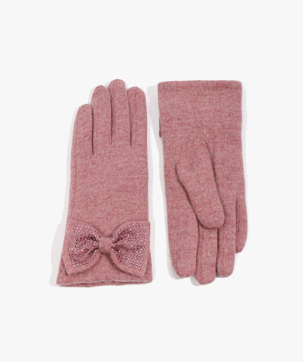 Maddie - Wool Rhinestone Bow Gloves