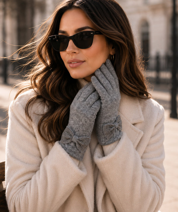 Maddie - Wool Rhinestone Bow Gloves