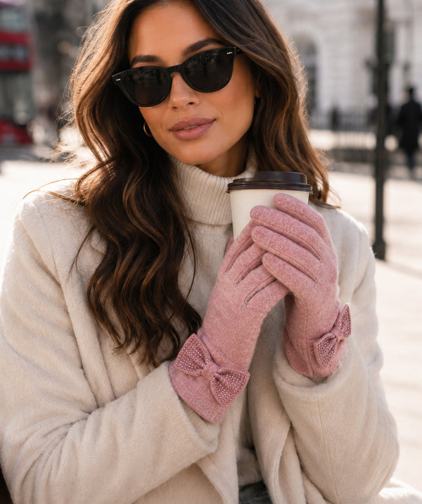 Maddie - Wool Rhinestone Bow Gloves