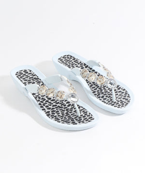 White Wedged Embellished Sandals with Non-Slip Sole and Padded Insole